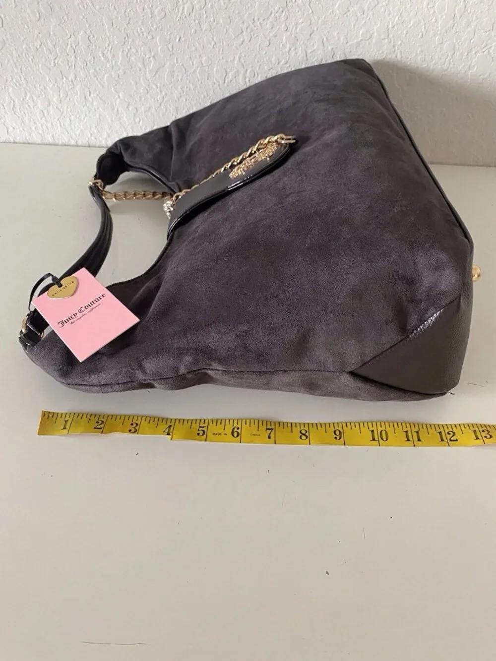 Juicy Couture Juicy Royal Crest Large Hobo Coho Chocolate Suede W/Chain VIRAL